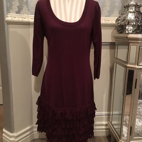 16 FRINGE Lined Hem Cranberry Dress - Picture 1 of 11